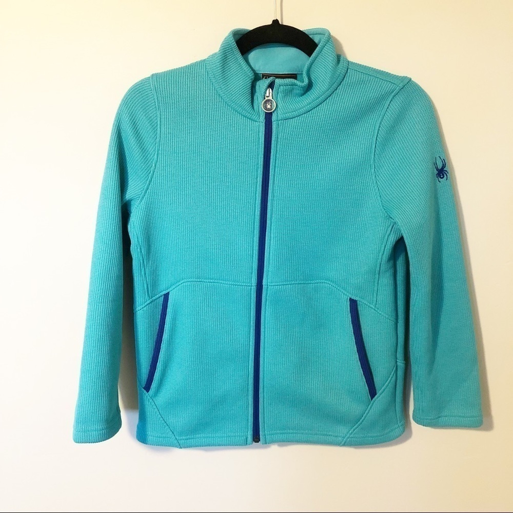 Spyder aqua blue fleece full zip jacket girls size large 14-16